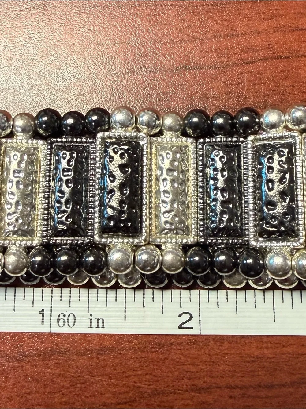 Multi-Strand Black and Silver Beaded Statement Bracelet